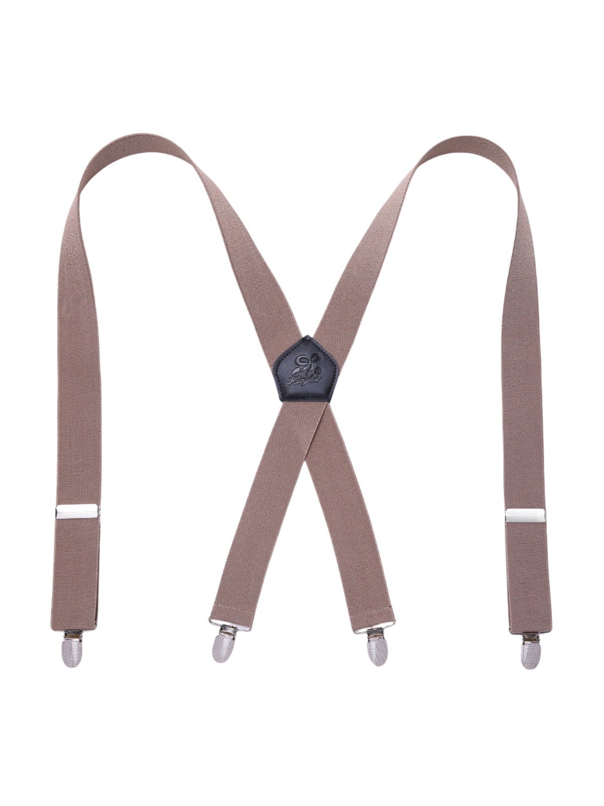 Bretelles homme AX4, pinces métalliques robustes, cuir véritable, confort élastique, design croisé X, ajustables 4 clips, style classique moderne, modèle Fabien - Bretelles - Taupe