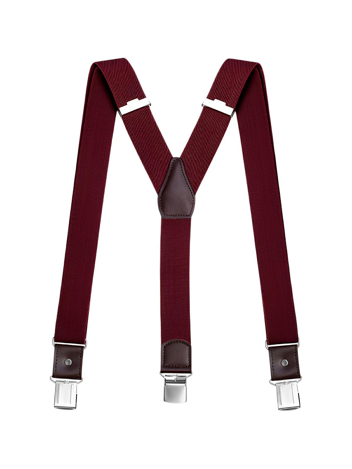 Bretelles homme forme Y, pinces métalliques solides, bandes élastiques ajustables, cuir véritable, tenue formelle ou décontractée, modèle François - Bretelles - Bordeaux