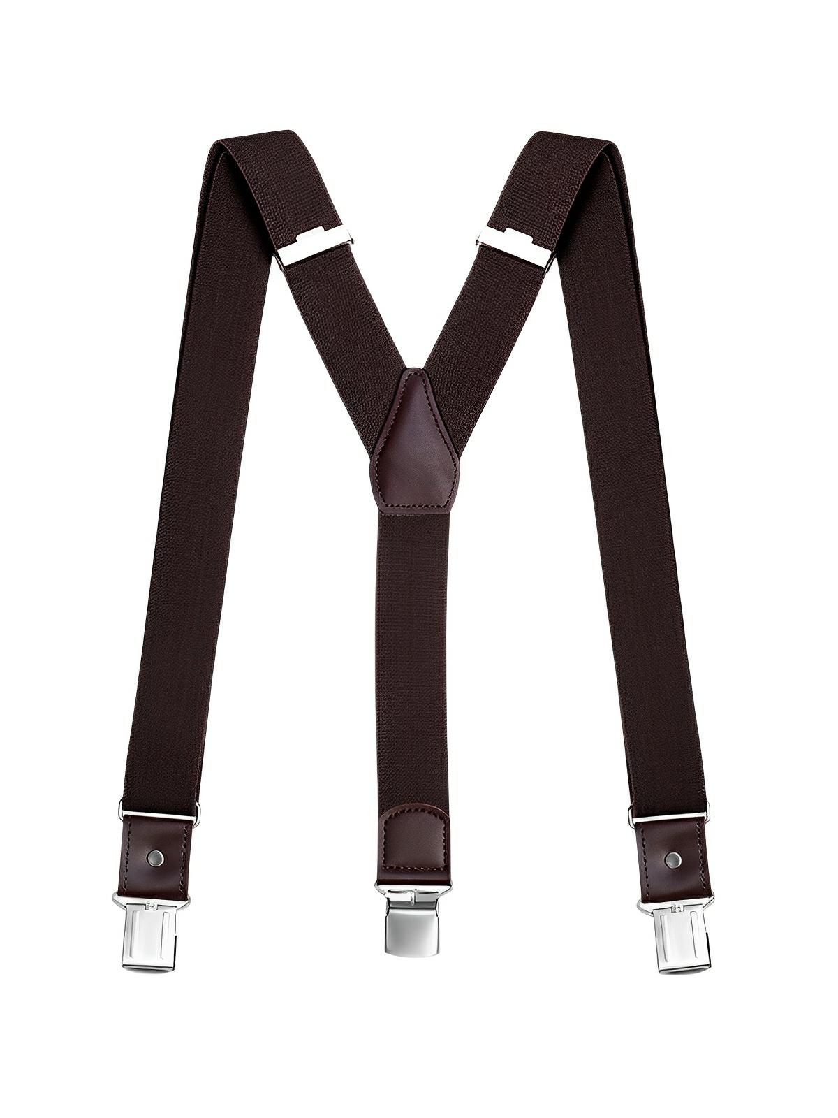 Bretelles homme forme Y, pinces métalliques solides, bandes élastiques ajustables, cuir véritable, tenue formelle ou décontractée, modèle François - Bretelles - Marron