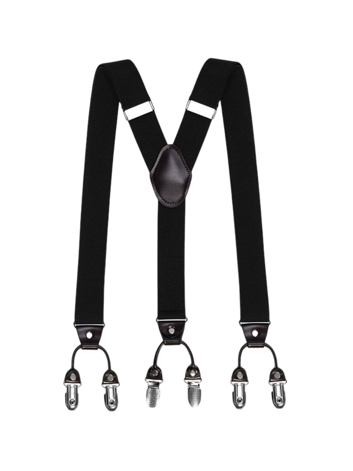 Bretelles homme, style européen, forme Y, double pinces métal, cuir véritable, bande élastique, réglable, motif losange, tenue habillée, accessoire pantalon, modèle Bertrand - Bretelles - Style 2