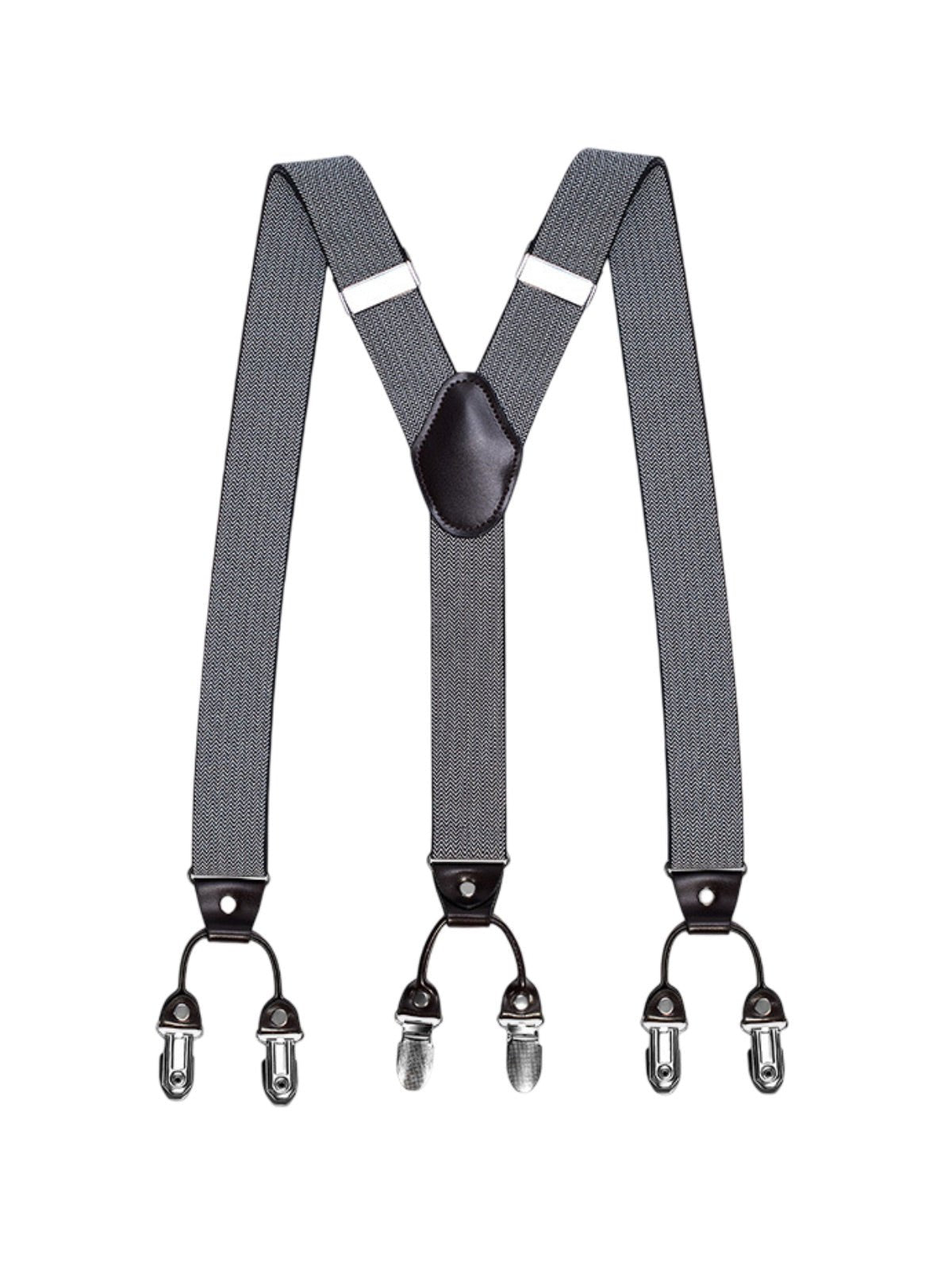 Bretelles homme, style européen, forme Y, double pinces métal, cuir véritable, bande élastique, réglable, motif losange, tenue habillée, accessoire pantalon, modèle Bertrand - Bretelles - Style 5