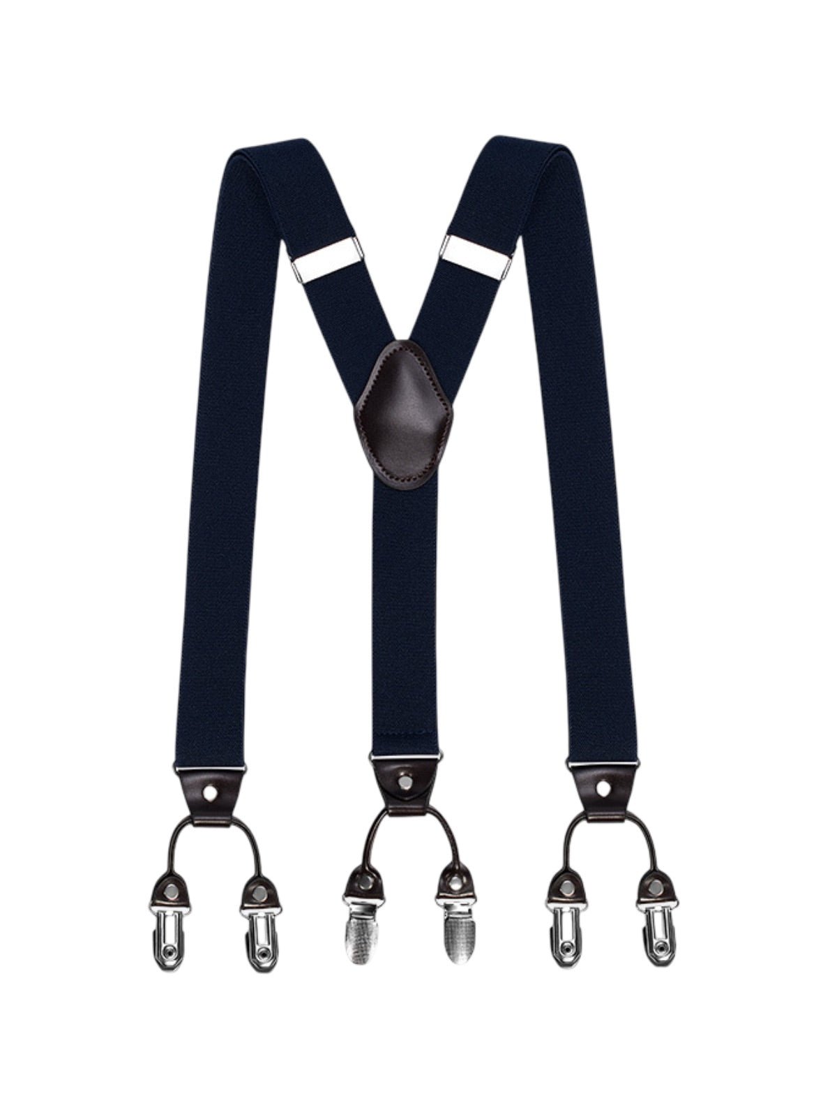 Bretelles homme, style européen, forme Y, double pinces métal, cuir véritable, bande élastique, réglable, motif losange, tenue habillée, accessoire pantalon, modèle Bertrand - Bretelles - Style 3