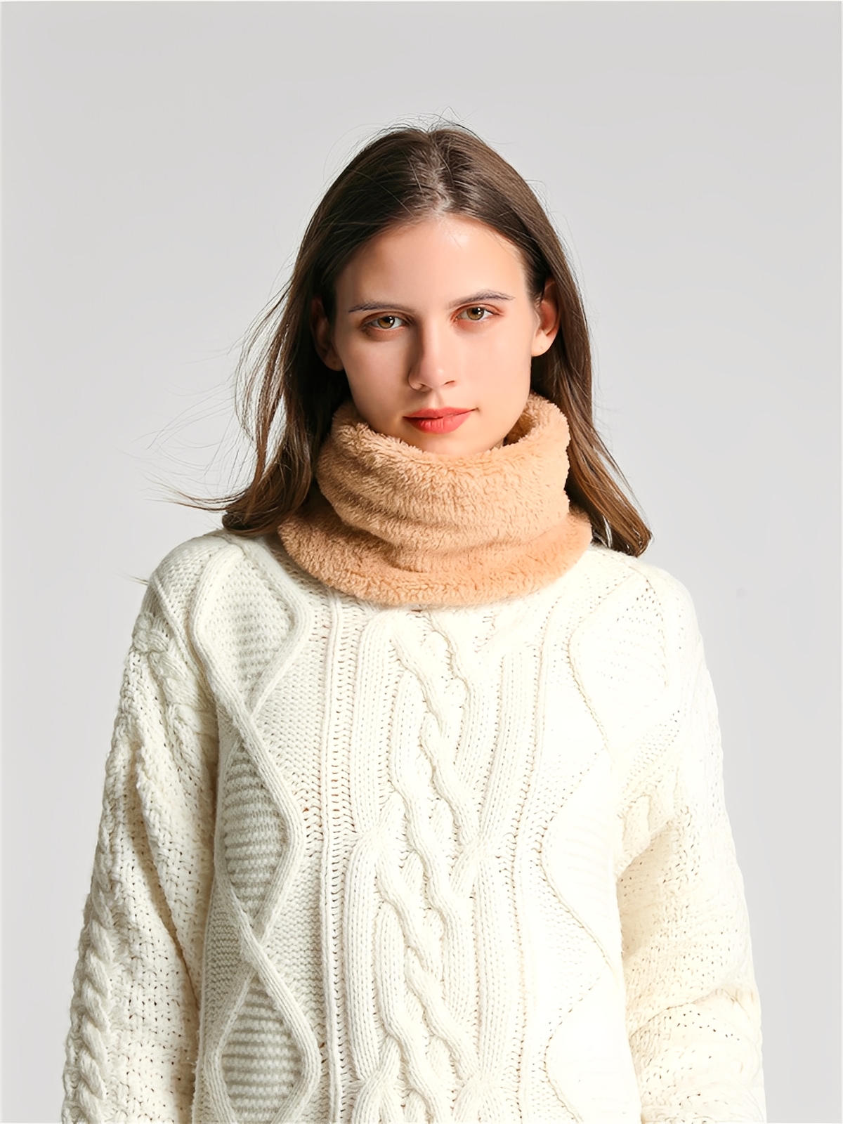 Cache - cou doux femme, homme, hiver, chaud, polaire, corail, tour de cou, col chaud, accessoire hiver, couleur unie, modèle Damida - Cache - cou - Beige
