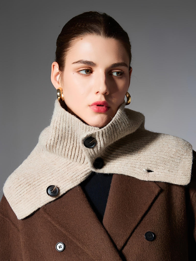 Damen Wollschal, gestrickter Schlauchschal, Stehkragen mit Knöpfen, warmes Winteraccessoire, sanfte Farbe, Modell Angela