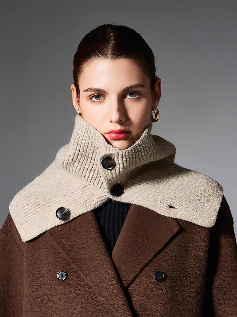 Damen Wollschal, gestrickter Schlauchschal, Stehkragen mit Knöpfen, warmes Winteraccessoire, sanfte Farbe, Modell Angela