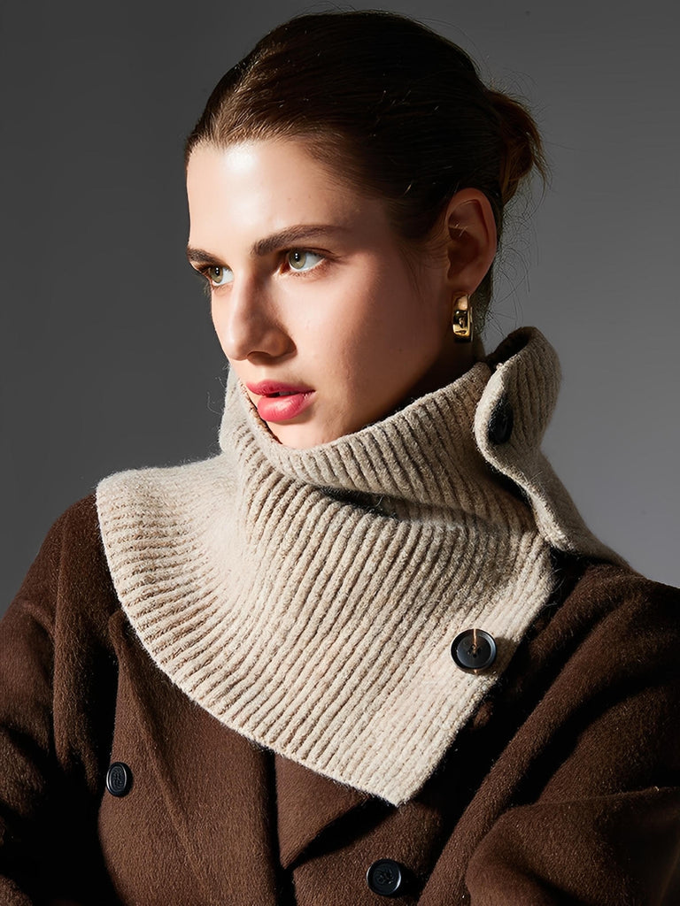 Damen Wollschal, gestrickter Schlauchschal, Stehkragen mit Knöpfen, warmes Winteraccessoire, sanfte Farbe, Modell Angela