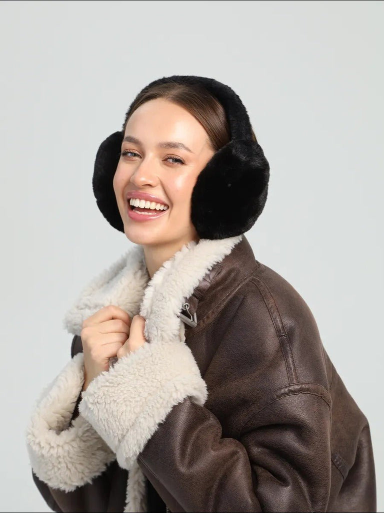 Cache - oreilles doux en fausse fourrure, accessoire chaud pour l’hiver, cache - oreilles pliable et léger, protection contre le froid et le vent, confort moelleux, modèle Jound - Cache - oreilles - Noir