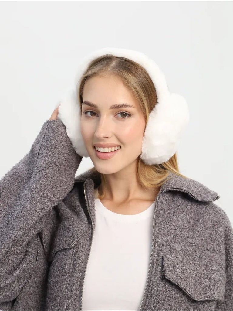 Cache - oreilles doux en fausse fourrure, accessoire chaud pour l’hiver, cache - oreilles pliable et léger, protection contre le froid et le vent, confort moelleux, modèle Jound - Cache - oreilles - Blanc