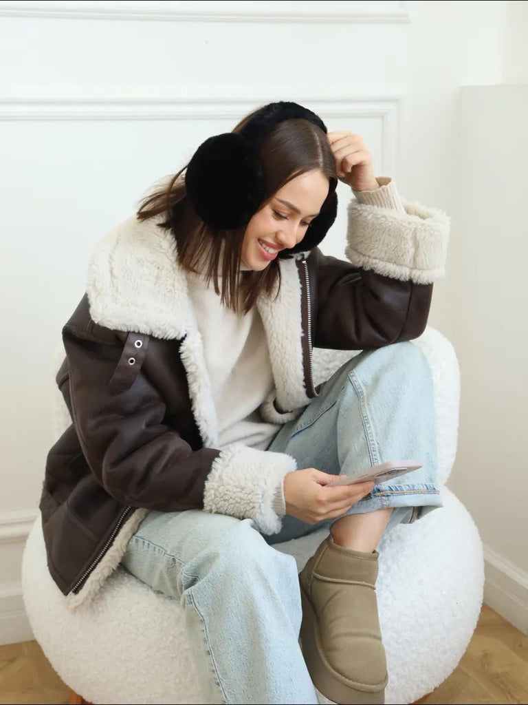 Cache - oreilles doux en fausse fourrure, accessoire chaud pour l’hiver, cache - oreilles pliable et léger, protection contre le froid et le vent, confort moelleux, modèle Jound - Cache - oreilles - Noir