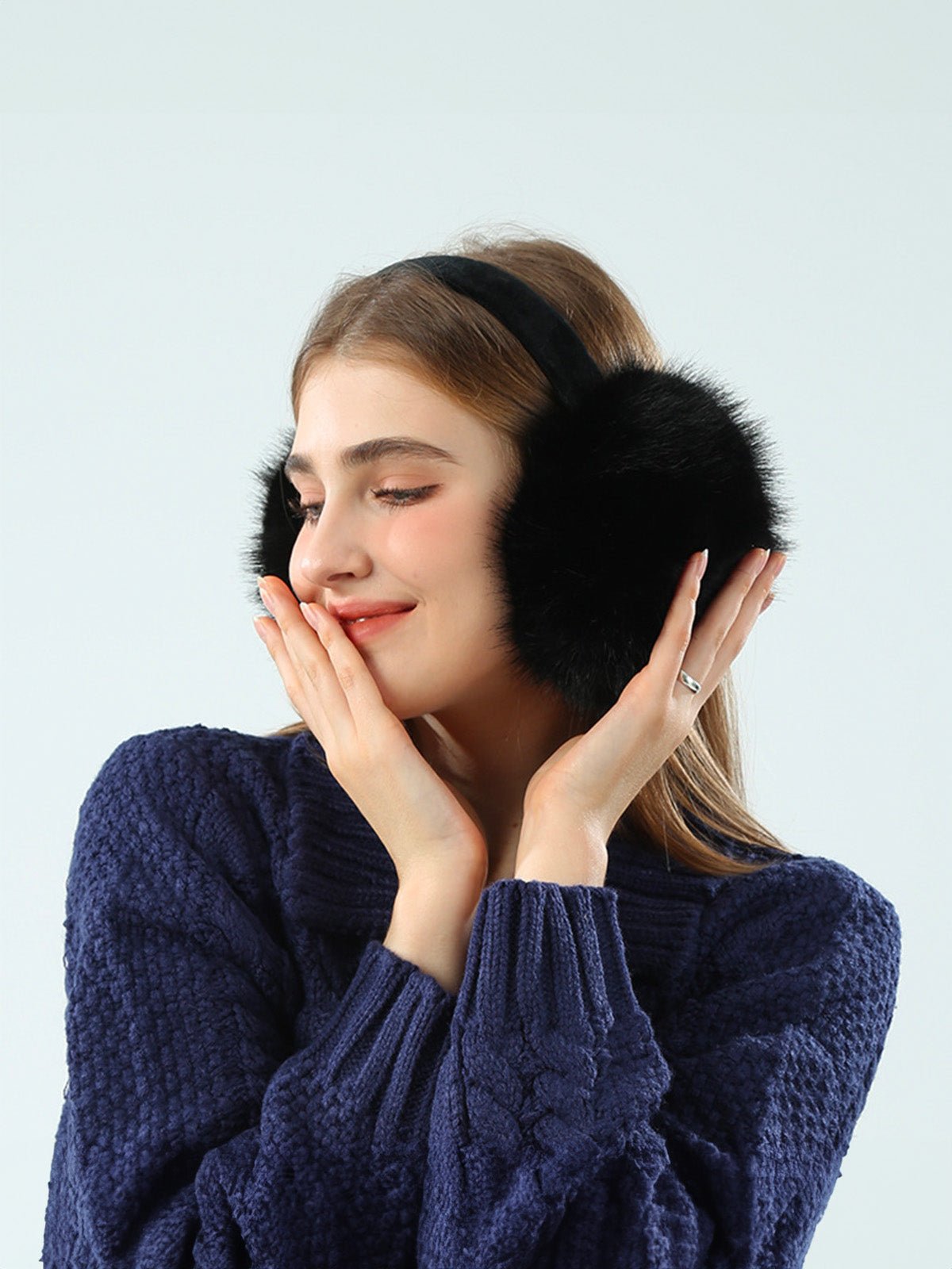 Cache - oreilles femme hiver, doux et chaud, imitation fourrure, pliable et portable, protection anti - froid, confort quotidien, modèle Kevia - Cache - oreilles - Noir