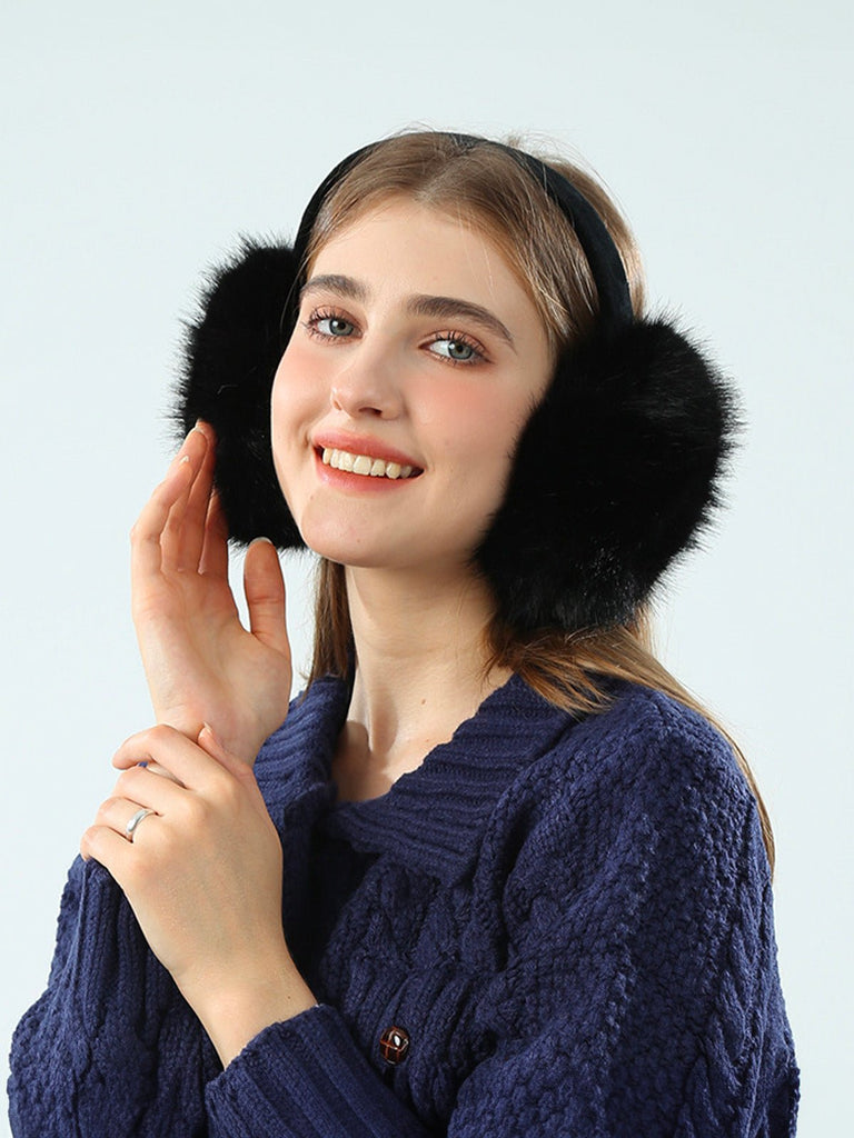 Cache - oreilles femme hiver, doux et chaud, imitation fourrure, pliable et portable, protection anti - froid, confort quotidien, modèle Kevia - Cache - oreilles - Noir
