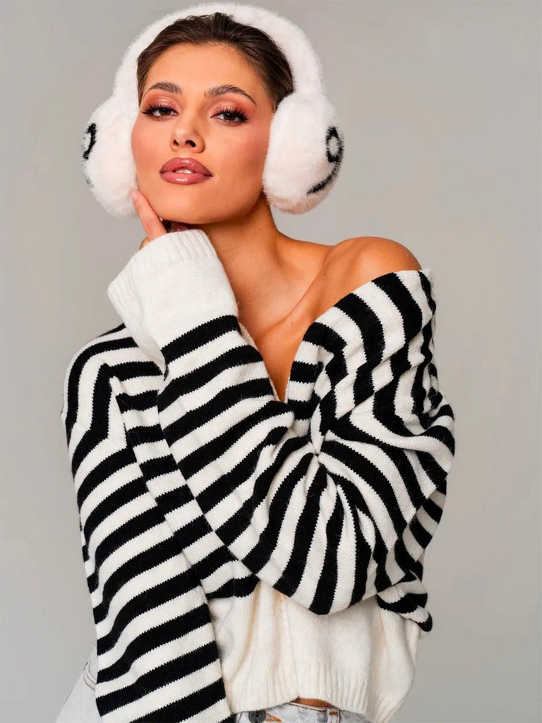 Cache - oreilles femme hiver, fourrure douce éco, motif nœud contrasté, confort thermique, protection vent et froid, accessoire mode cocooning, modèle Diksi - Cache - oreilles - Blanc