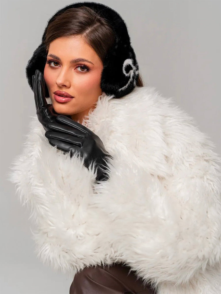 Cache - oreilles femme hiver, fourrure douce éco, motif nœud contrasté, confort thermique, protection vent et froid, accessoire mode cocooning, modèle Diksi - Cache - oreilles - Noir