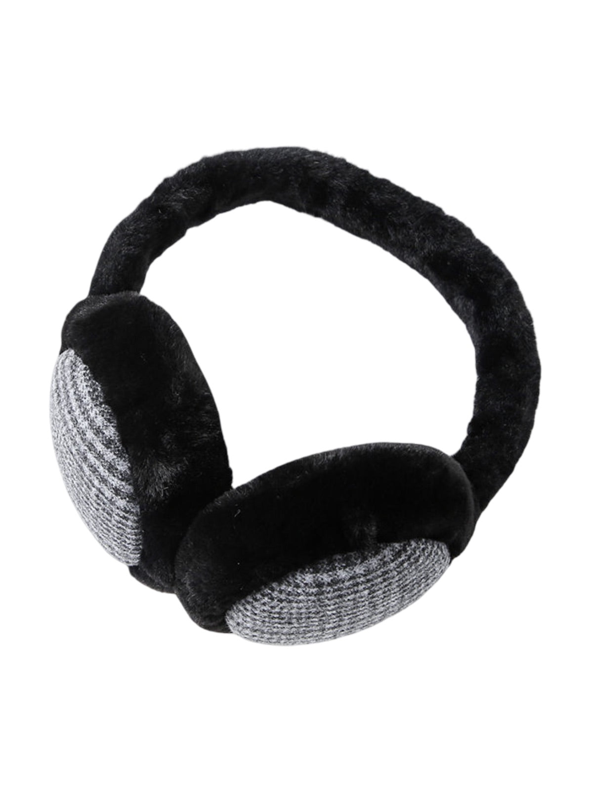 Cache - oreilles hiver doux chaud, fourrure peluche épaisse, motif à carreaux, protection oreilles coupe - vent, accessoire mixte, modèle Témia - Cache - oreilles - Noir