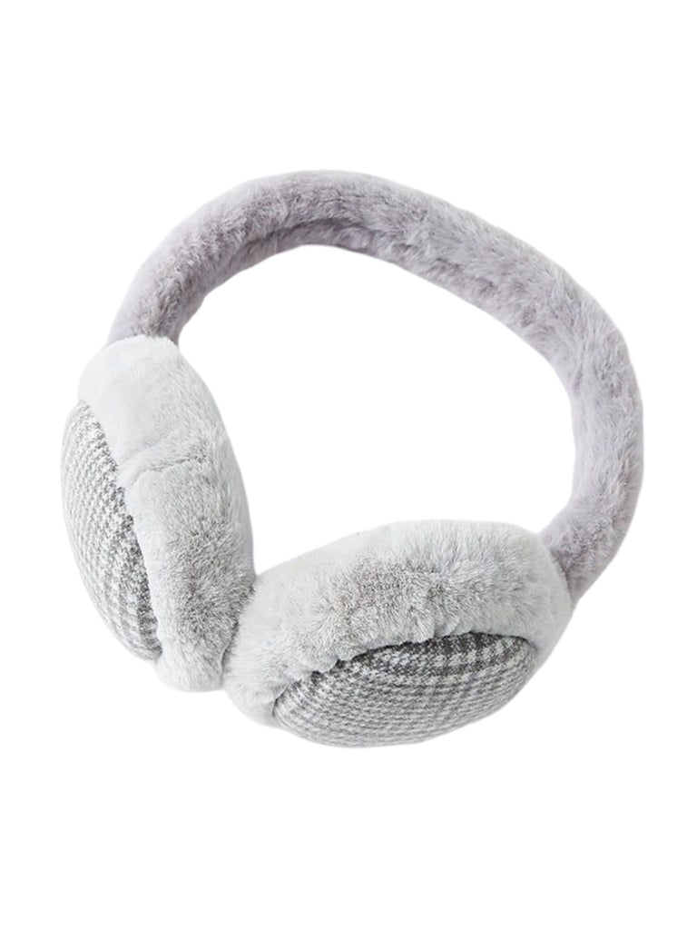 Cache - oreilles hiver doux chaud, fourrure peluche épaisse, motif à carreaux, protection oreilles coupe - vent, accessoire mixte, modèle Témia - Cache - oreilles - Gris