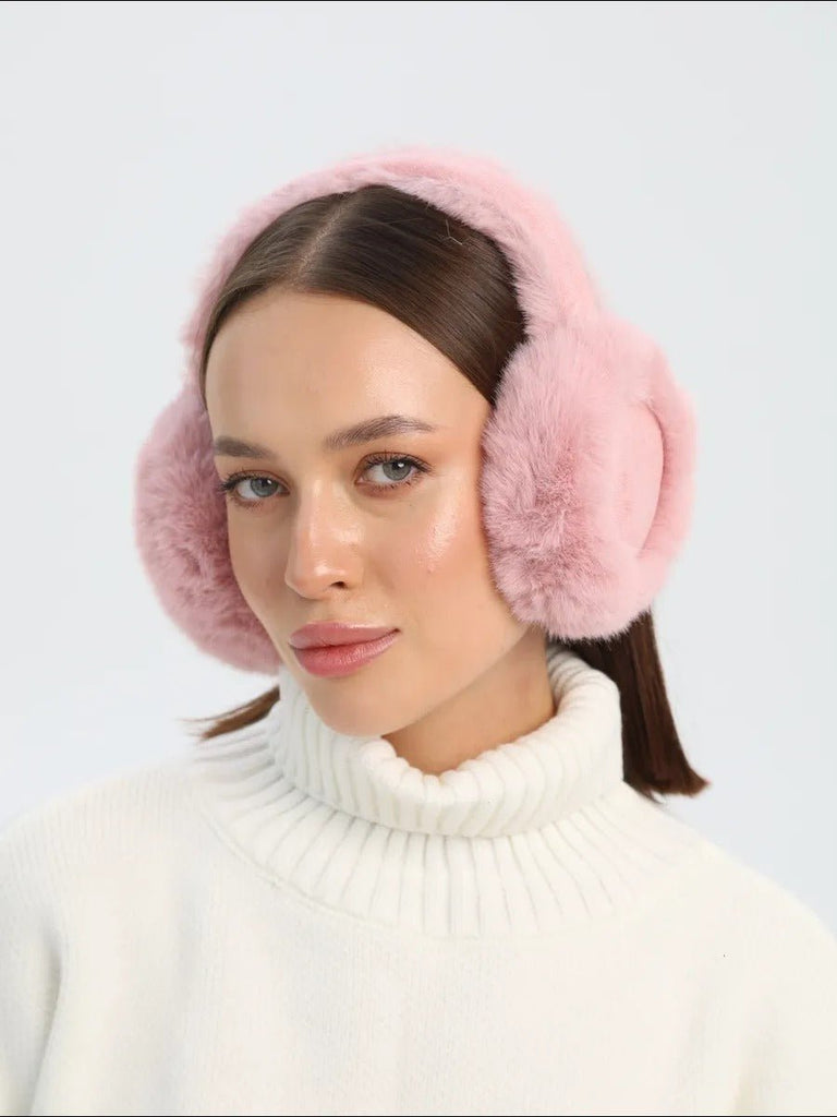 Cache - oreilles hiver femme, oreillettes chaudes, fausse fourrure douce, pliables, confort thermique, anti - froid, protection vent, accessoire mode hiver, modèle Umine - Cache - oreilles - Rose