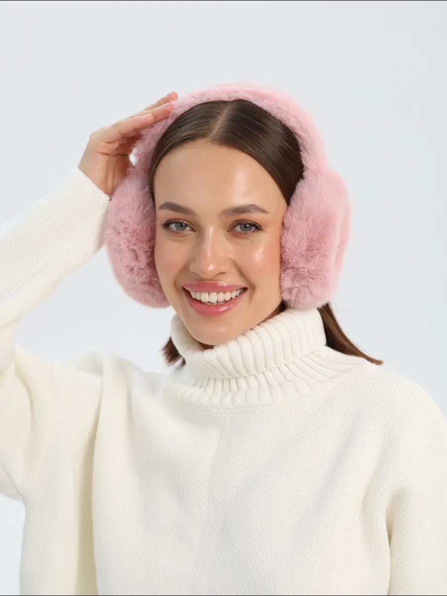 Cache - oreilles hiver femme, oreillettes chaudes, fausse fourrure douce, pliables, confort thermique, anti - froid, protection vent, accessoire mode hiver, modèle Umine - Cache - oreilles - Rose