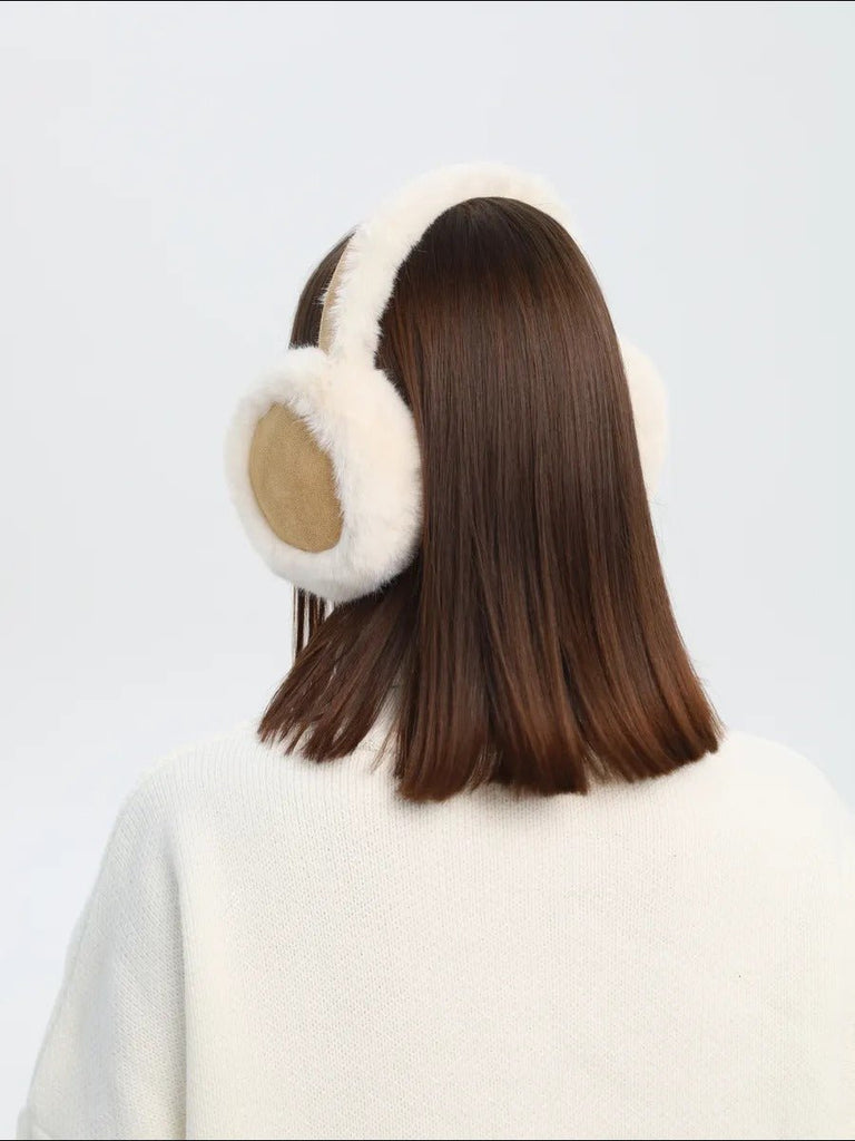 Cache - oreilles hiver femme, oreillettes chaudes, fausse fourrure douce, pliables, confort thermique, anti - froid, protection vent, accessoire mode hiver, modèle Umine - Cache - oreilles - Blanc et camel