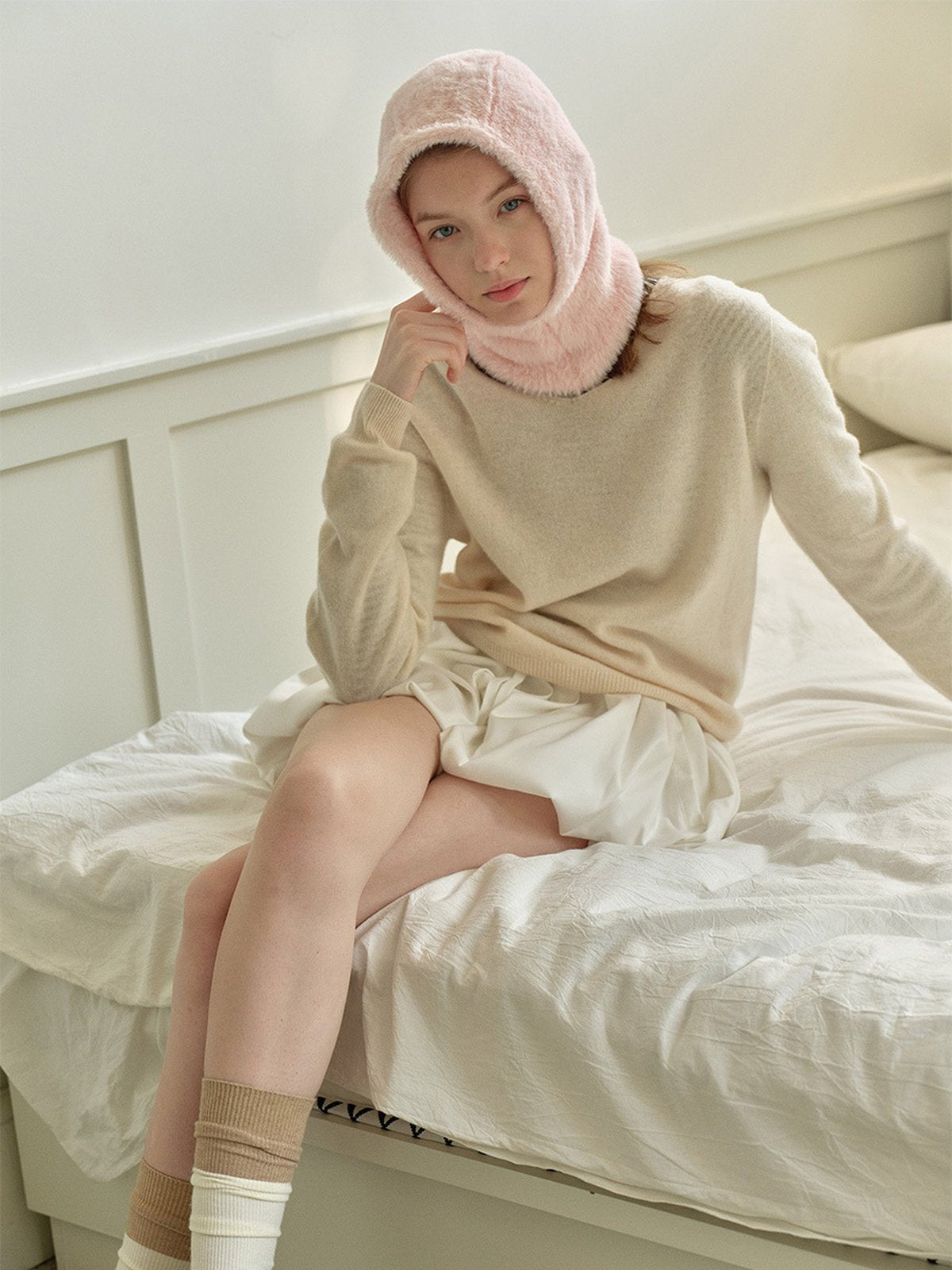 Cagoule douce fausse fourrure, bonnet balaclava chaud hiver, cagoule unisexe, cagoule polaire colorée, cagoule tricotée douce, cagoule confort cocon, modèle Parkie - Écharpe - Rose