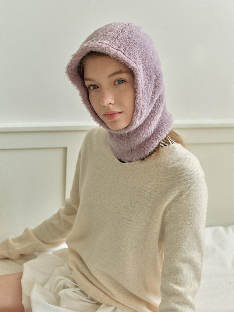 Cagoule douce fausse fourrure, bonnet balaclava chaud hiver, cagoule unisexe, cagoule polaire colorée, cagoule tricotée douce, cagoule confort cocon, modèle Parkie - Écharpe - Lavande