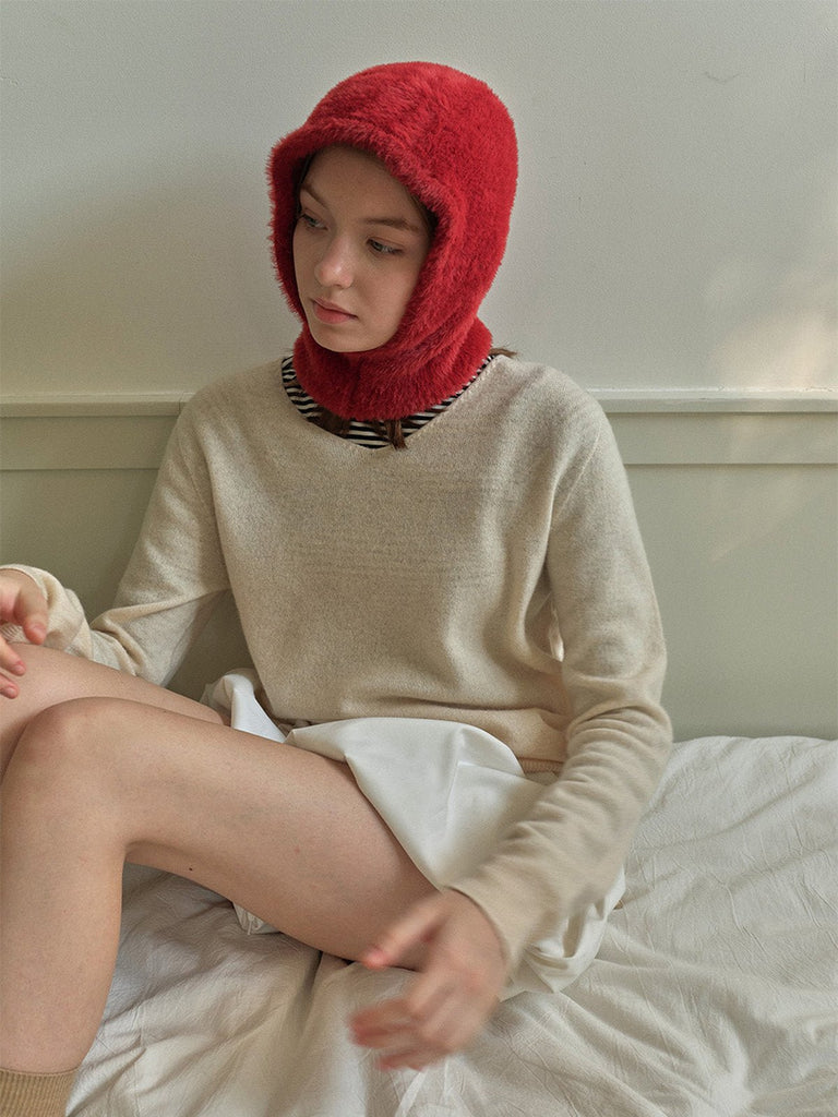 Cagoule douce fausse fourrure, bonnet balaclava chaud hiver, cagoule unisexe, cagoule polaire colorée, cagoule tricotée douce, cagoule confort cocon, modèle Parkie - Écharpe - Rouge