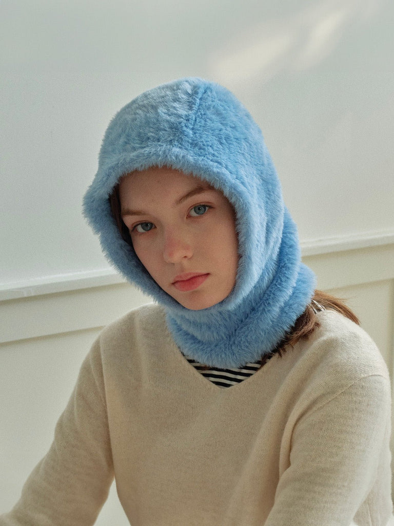 Cagoule douce fausse fourrure, bonnet balaclava chaud hiver, cagoule unisexe, cagoule polaire colorée, cagoule tricotée douce, cagoule confort cocon, modèle Parkie - Écharpe - Bleu