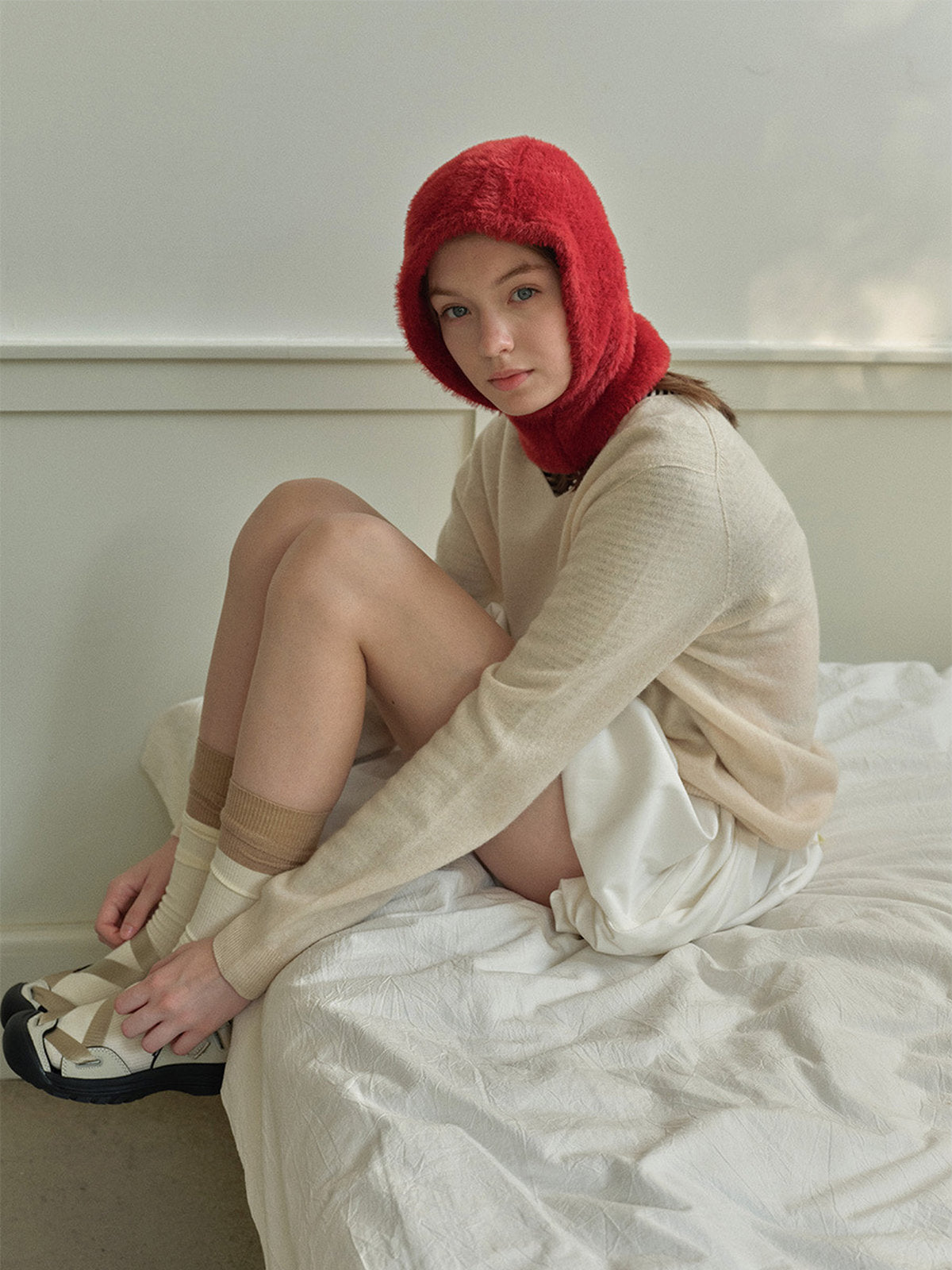 Cagoule douce fausse fourrure, bonnet balaclava chaud hiver, cagoule unisexe, cagoule polaire colorée, cagoule tricotée douce, cagoule confort cocon, modèle Parkie - Écharpe - Rouge
