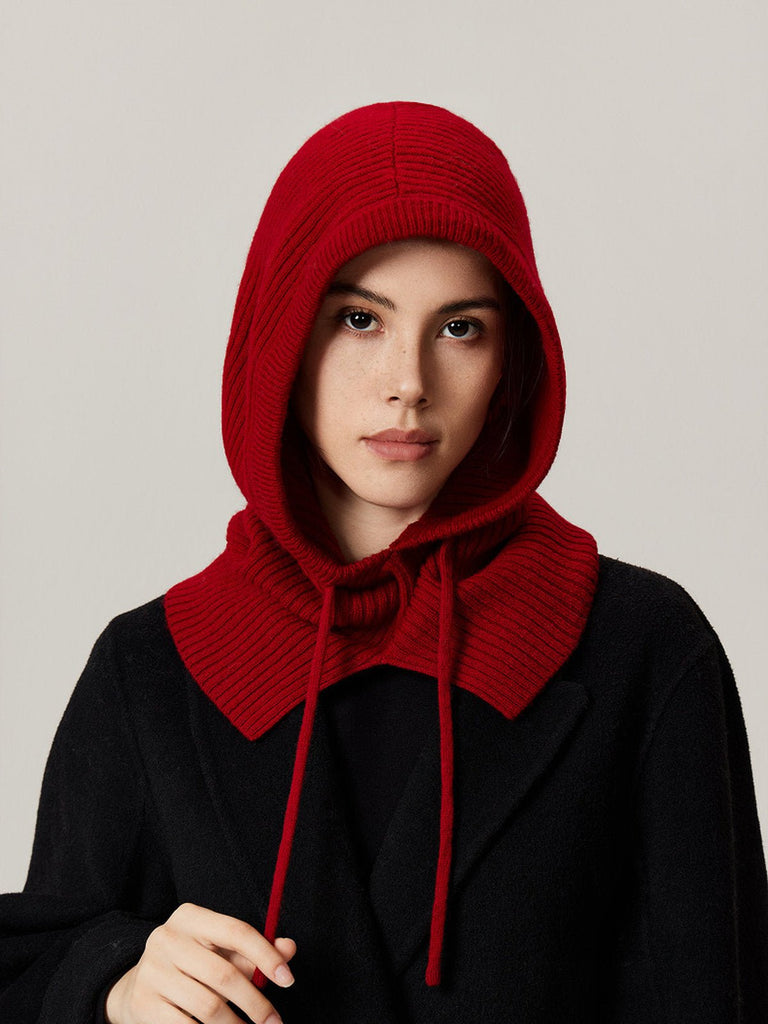 Cagoule en laine premium, bonnet balaclava femme hiver, cagoule tricotée douce, cache - cou chaud, capuche ajustable, modèle Sapharina - Écharpe - Gris