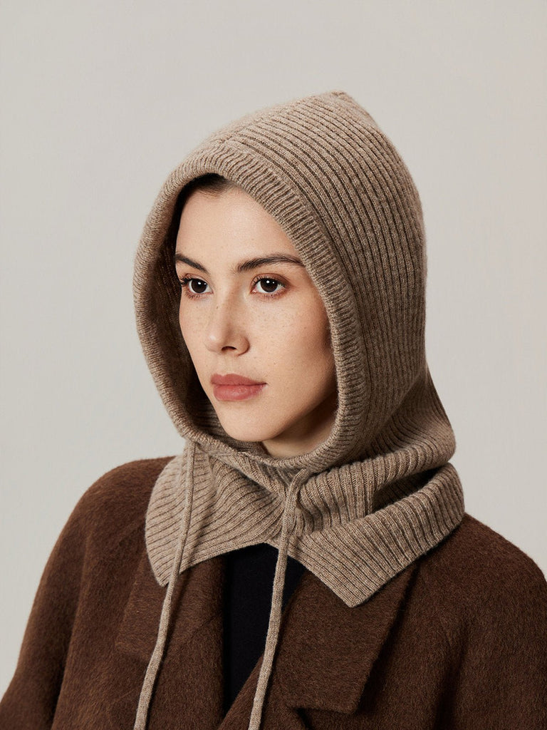 Cagoule en laine premium, bonnet balaclava femme hiver, cagoule tricotée douce, cache - cou chaud, capuche ajustable, modèle Sapharina - Écharpe - Gris