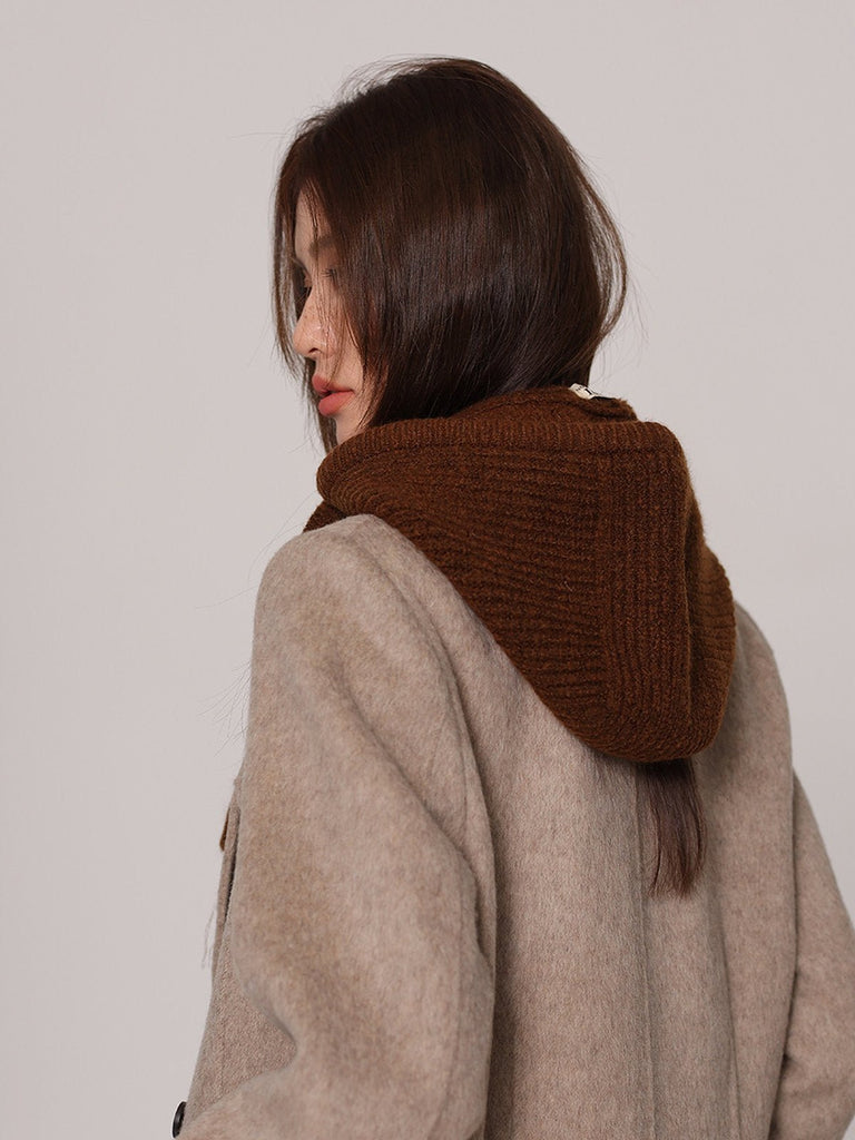 Cagoule femme hiver, écharpe tricot laine intégrée, bonnet capuche chaude, balaclava douce et confortable, cagoule mode, modèle Dipsy - Écharpe - Marron