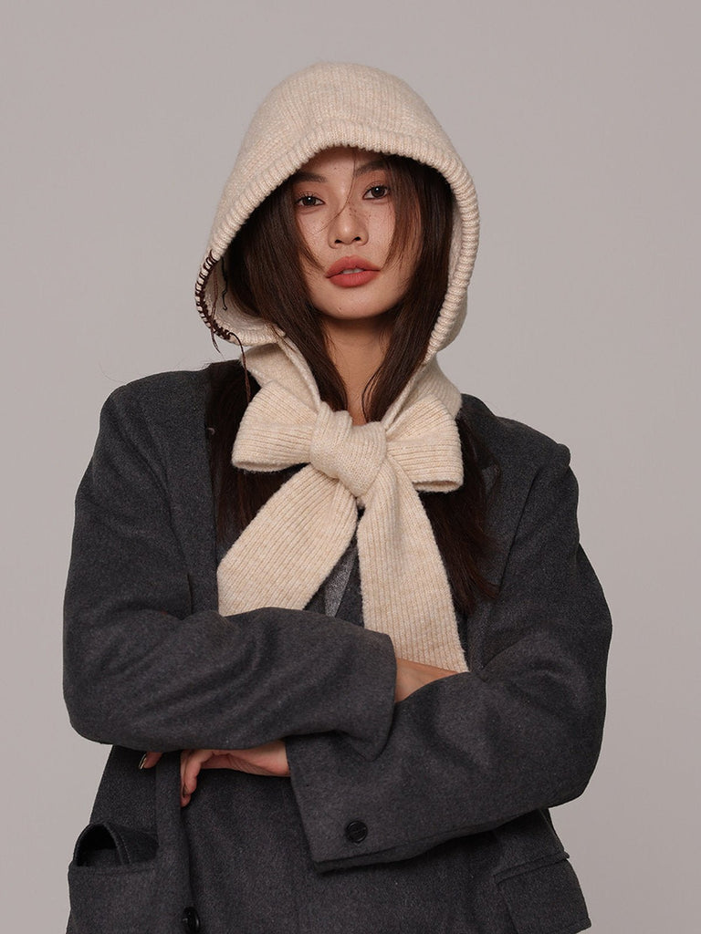 Cagoule femme hiver, écharpe tricot laine intégrée, bonnet capuche chaude, balaclava douce et confortable, cagoule mode, modèle Dipsy - Écharpe - Beige