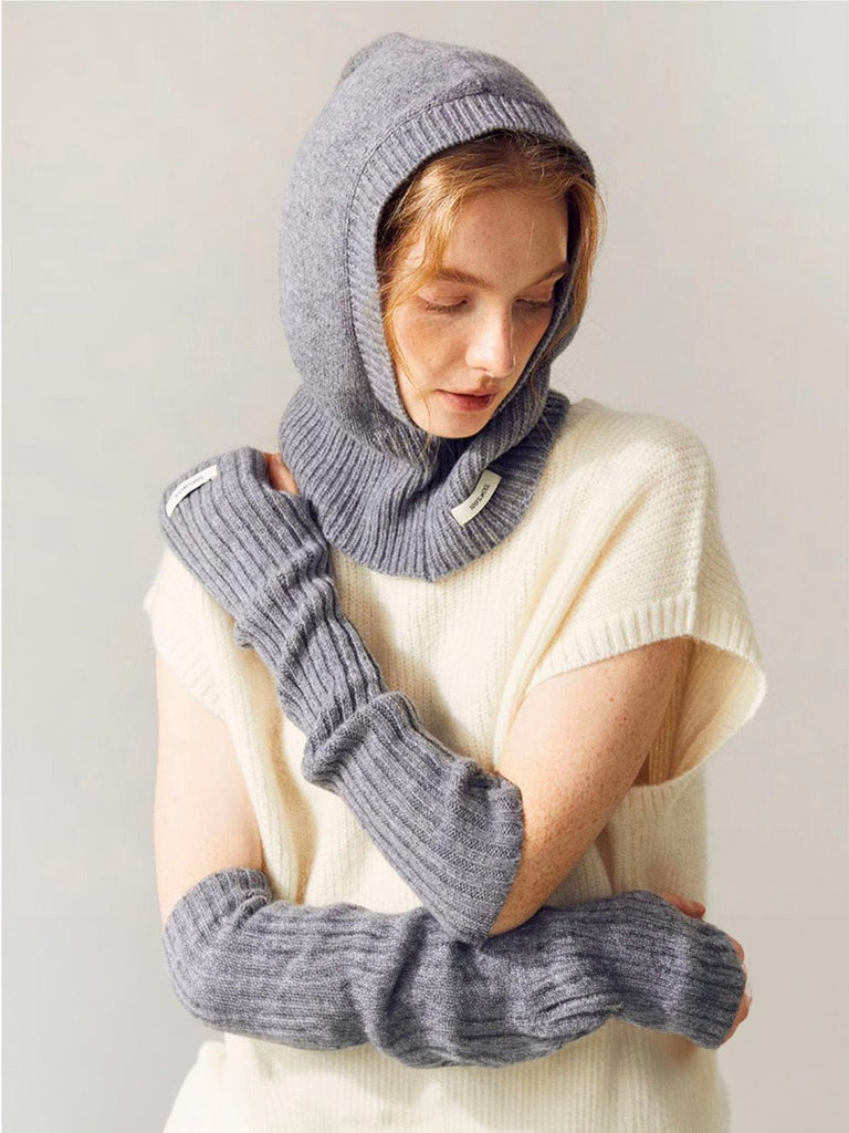 Cagoule femme laine mérinos, tricot doux et chaud, col intégré hiver, accessoire mode protection froid, bonnet cagoule chic, modèle Olise - Écharpe - Gris