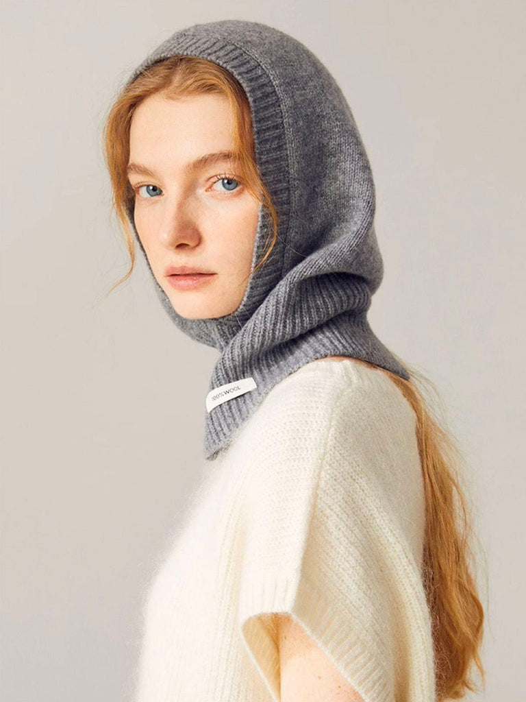 Cagoule femme laine mérinos, tricot doux et chaud, col intégré hiver, accessoire mode protection froid, bonnet cagoule chic, modèle Olise - Écharpe - Gris