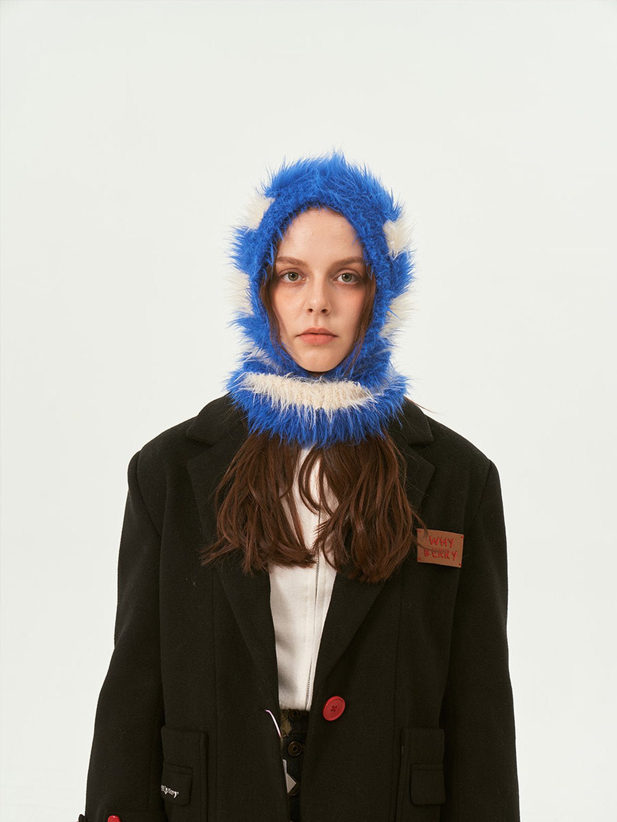 Cagoule tricotée douce en fausse fourrure, unisexe chaude, à rayures, cagoule d’hiver colorée, style streetwear, moelleuse à enfiler, modèle Yénize - Écharpe - Bleu