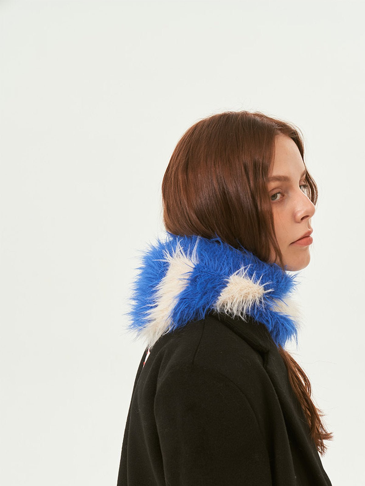 Cagoule tricotée douce en fausse fourrure, unisexe chaude, à rayures, cagoule d’hiver colorée, style streetwear, moelleuse à enfiler, modèle Yénize - Écharpe - Bleu