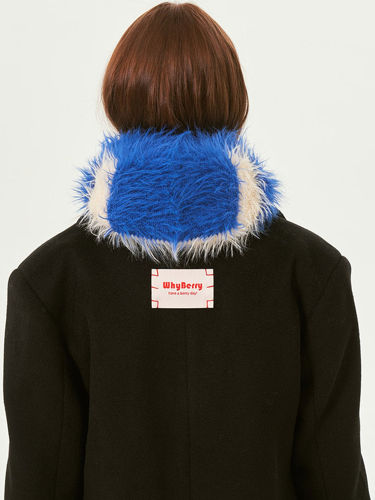 Cagoule tricotée douce en fausse fourrure, unisexe chaude, à rayures, cagoule d’hiver colorée, style streetwear, moelleuse à enfiler, modèle Yénize - Écharpe - Bleu