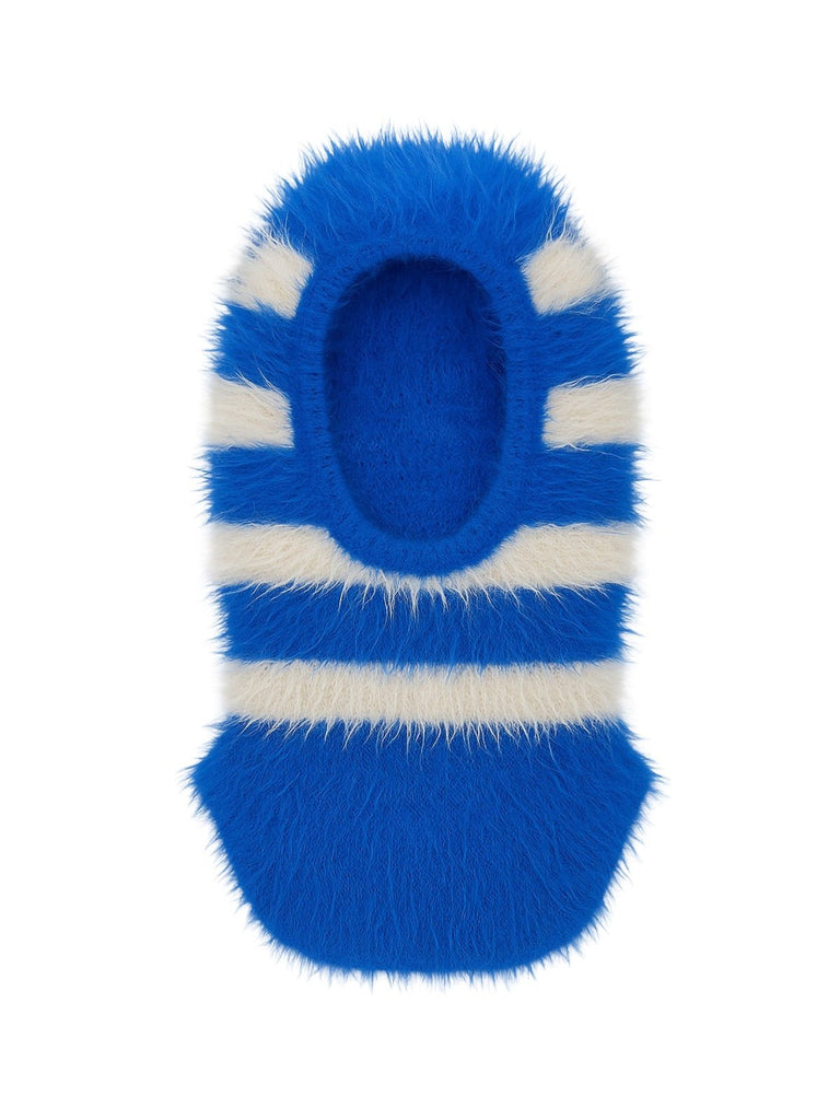 Cagoule tricotée douce en fausse fourrure, unisexe chaude, à rayures, cagoule d’hiver colorée, style streetwear, moelleuse à enfiler, modèle Yénize - Écharpe - Bleu