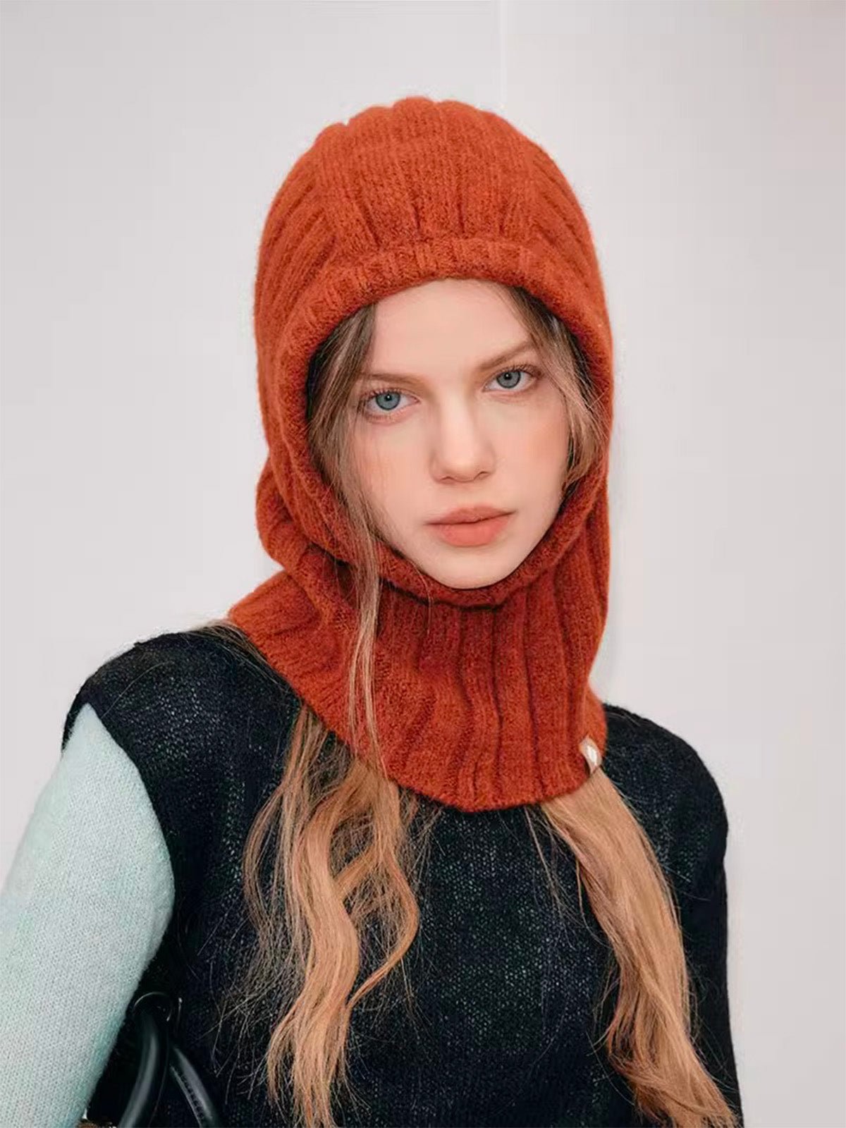 Cagoule tricotée en laine, cagoule femme hiver, cagoule unisexe chaude, balaclava douce, cagoule protectrice cou et tête, modèle Kissa - Écharpe - Orange