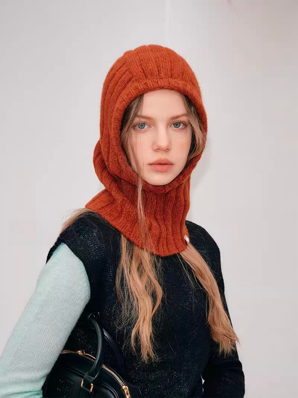 Cagoule tricotée en laine, cagoule femme hiver, cagoule unisexe chaude, balaclava douce, cagoule protectrice cou et tête, modèle Kissa - Écharpe - Orange