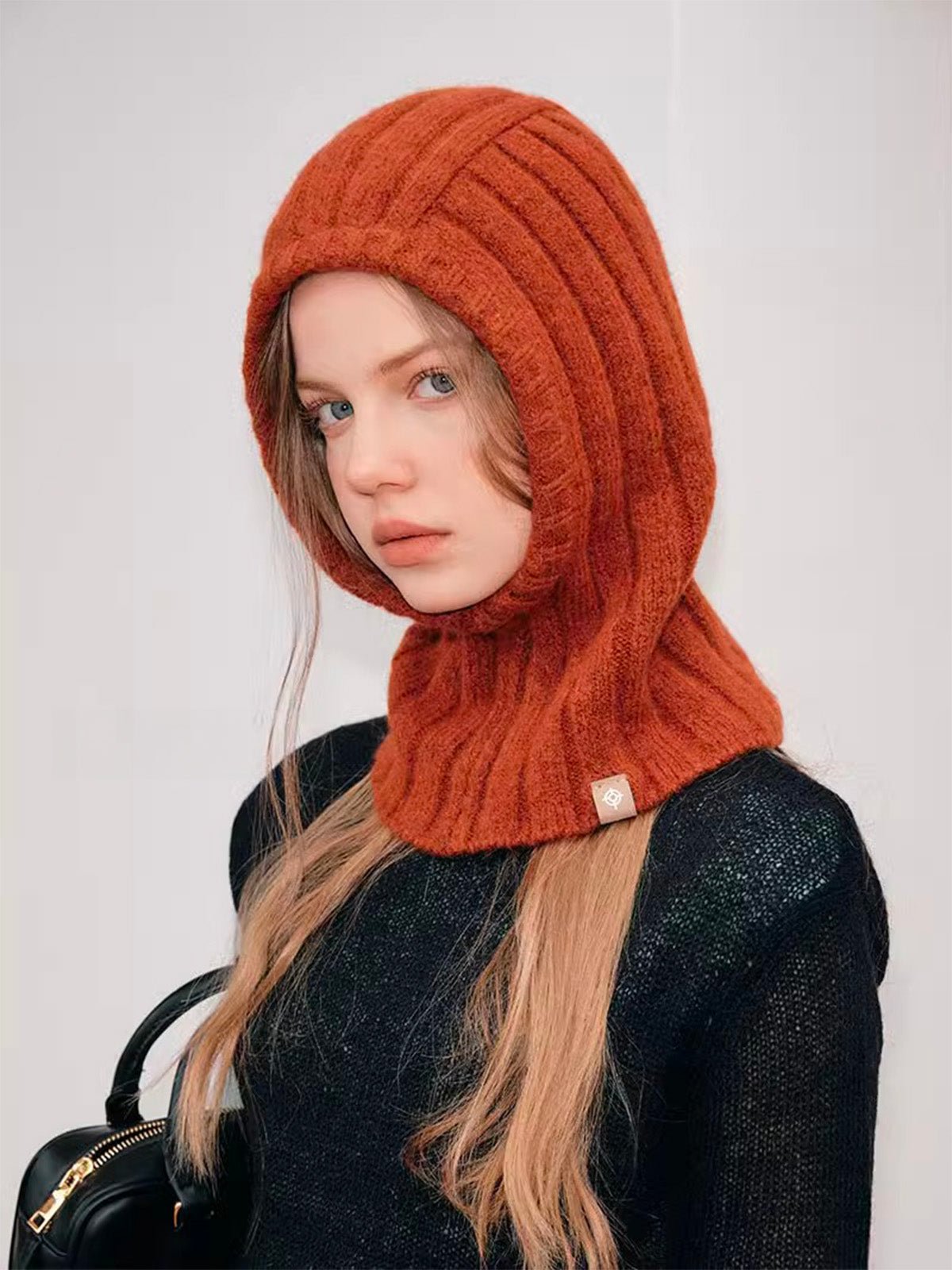 Cagoule tricotée en laine, cagoule femme hiver, cagoule unisexe chaude, balaclava douce, cagoule protectrice cou et tête, modèle Kissa - Écharpe - Orange