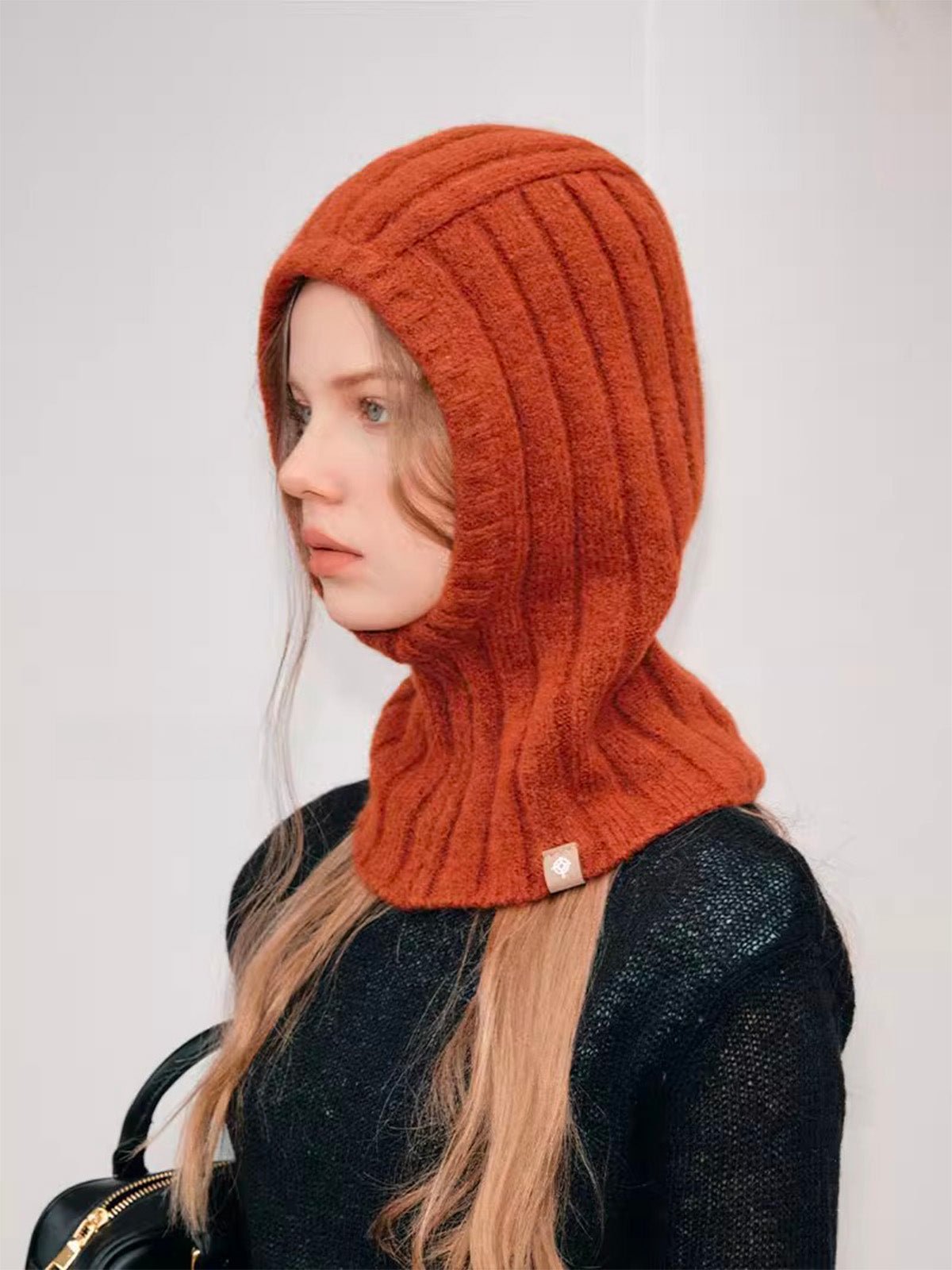 Cagoule tricotée en laine, cagoule femme hiver, cagoule unisexe chaude, balaclava douce, cagoule protectrice cou et tête, modèle Kissa - Écharpe - Orange