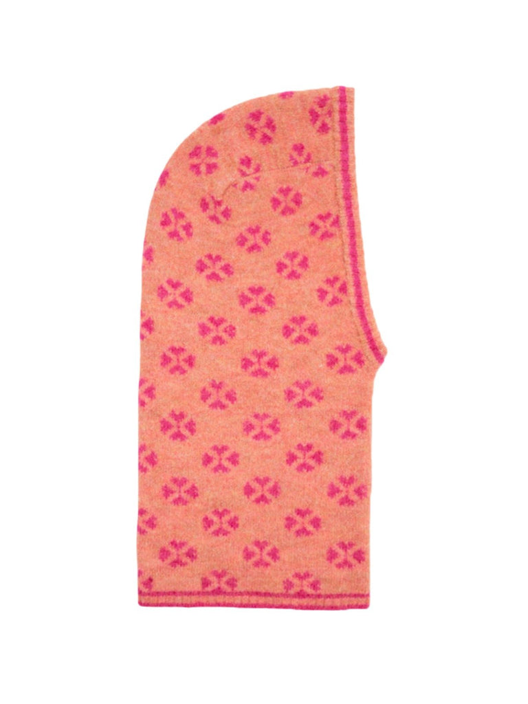 Cagoule tricotée femme, cagoule fleur orange rose, cagoule chaude hiver, cagoule douce laine, cagoule design européen, modèle Pomme - Écharpe - Rose