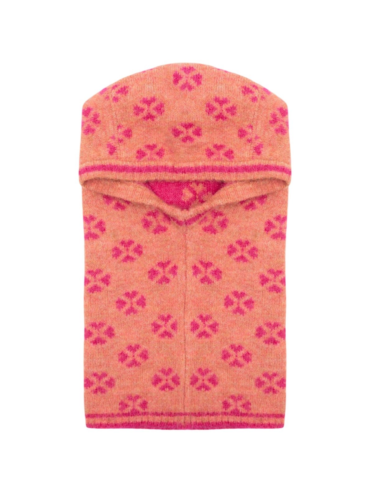Cagoule tricotée femme, cagoule fleur orange rose, cagoule chaude hiver, cagoule douce laine, cagoule design européen, modèle Pomme - Écharpe - Rose