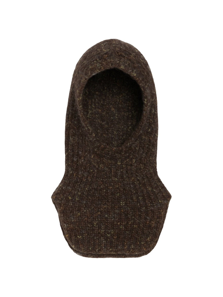 Cagoule tricotée femme hiver, cagoule en laine mélangée douce, capuche col intégrée, balaclava chaude, cagoule sans couture, bonnet cache - cou, modèle Békine - Écharpe - Marron