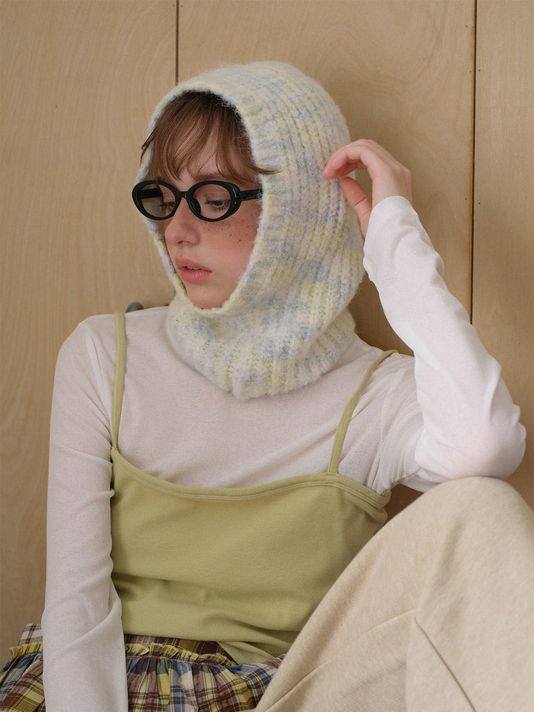 Cagoule tricotée femme hiver, cagoule en laine mélangée douce, capuche col intégrée, balaclava chaude, cagoule sans couture, bonnet cache - cou, modèle Békine - Écharpe - Crème