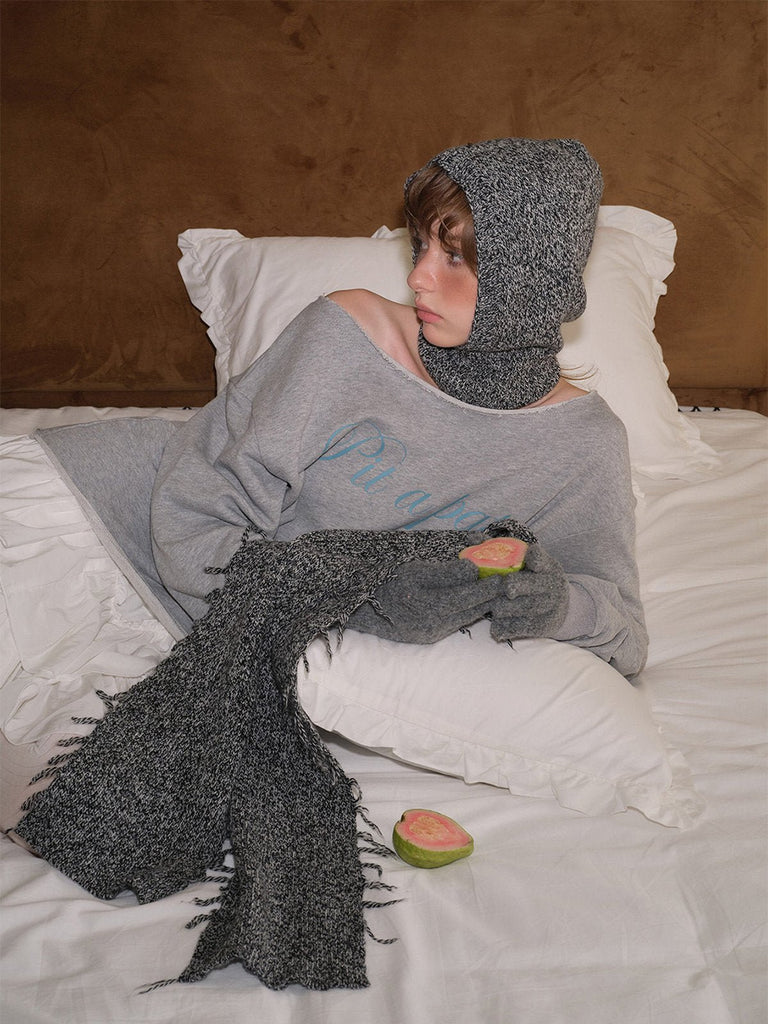 Cagoule tricotée laine et nylon, douce et chaude, bonnet balaclava hiver, design mixte, style streetwear, protection vent et froid, modèle Esmie - Écharpe - Gris