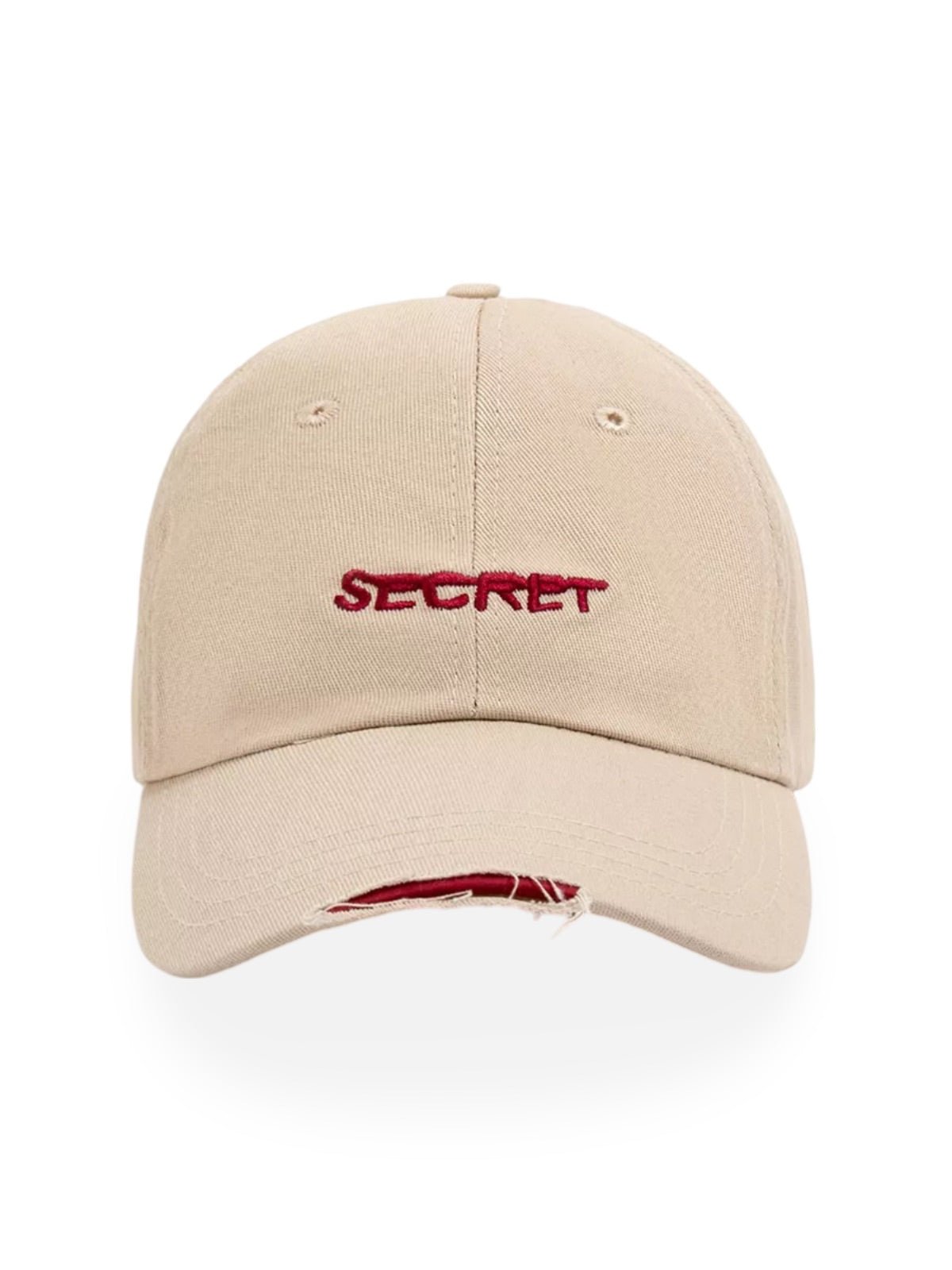 Casquette baseball usée, broderie SECRET, coton respirant, ajustable, style vintage, mixte, modèle Simy - Casquette - Beige