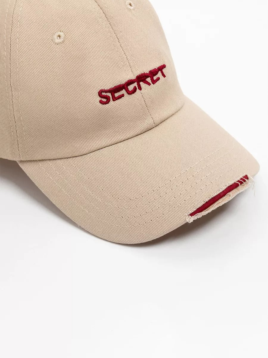 Casquette baseball usée, broderie SECRET, coton respirant, ajustable, style vintage, mixte, modèle Simy - Casquette - Beige