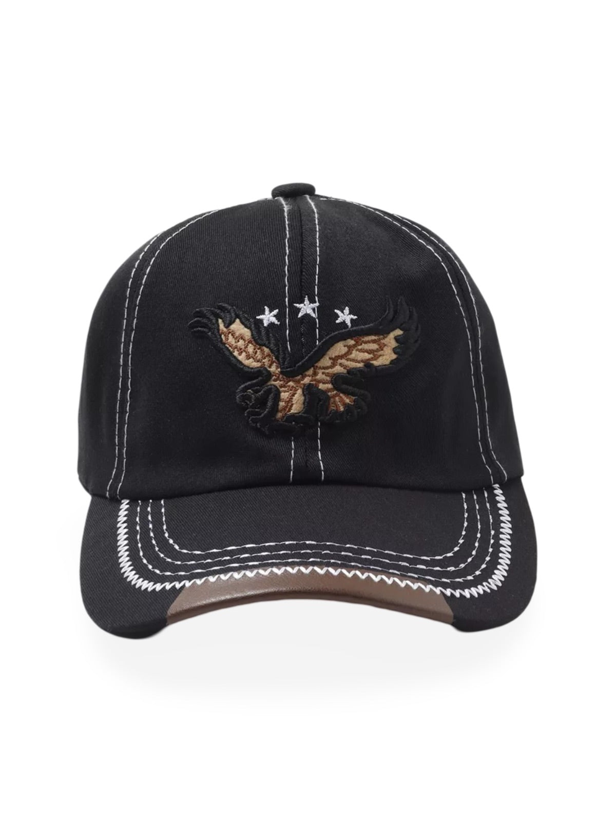 Casquette brodée aigle, visière courbée, ajustable, coton respirant, style urbain, modèle Eagle - Casquette - Noir