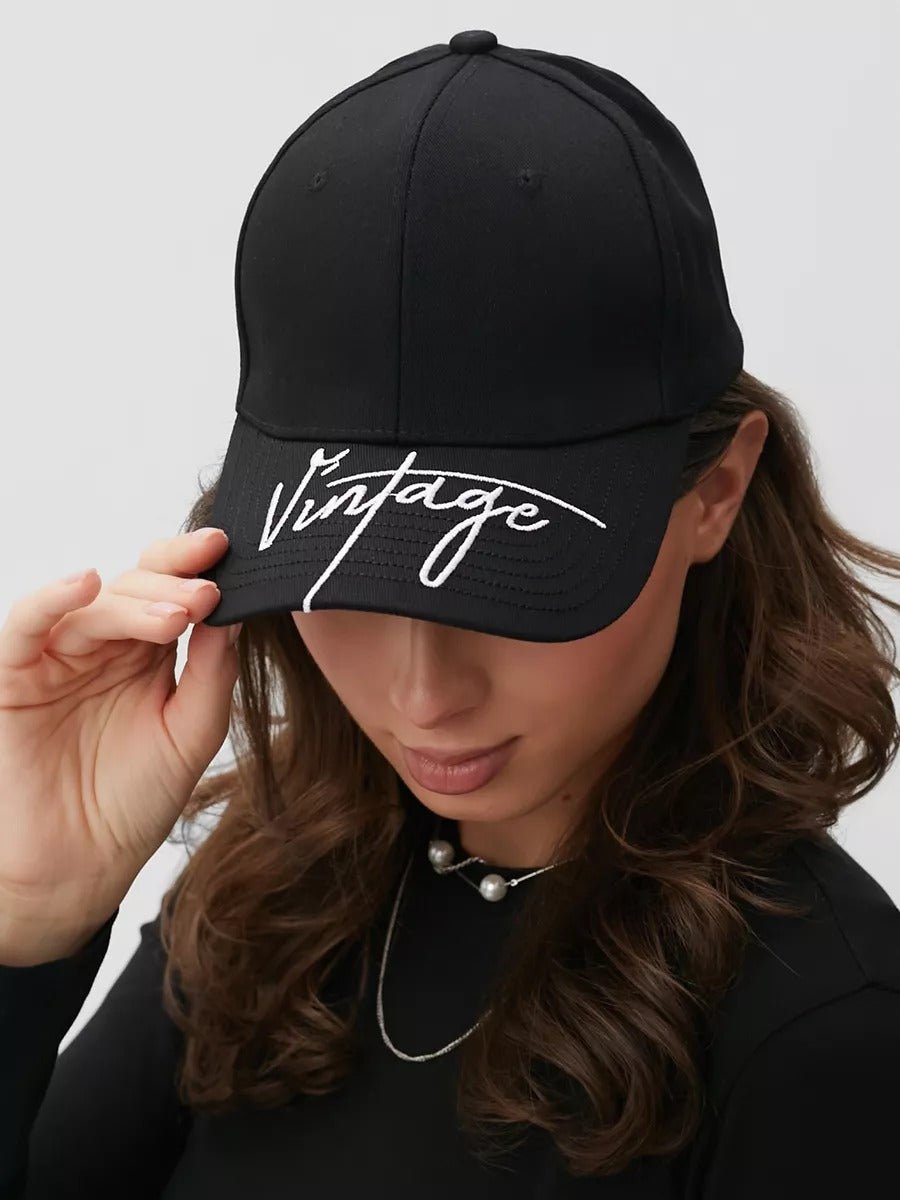 Casquette logo Vintage brodée, coton respirant, style urbain, visière courbée, ajustable, modèle Nell - Casquette - Noir